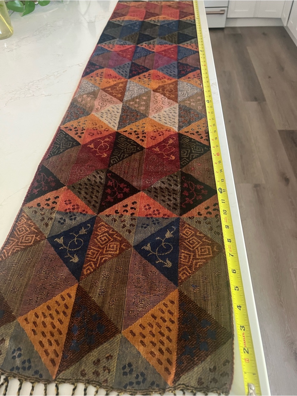 100% Wool Scarf Sacred Threads Bohemian Geometric Patchwork Fringe - Picture 7 of 8